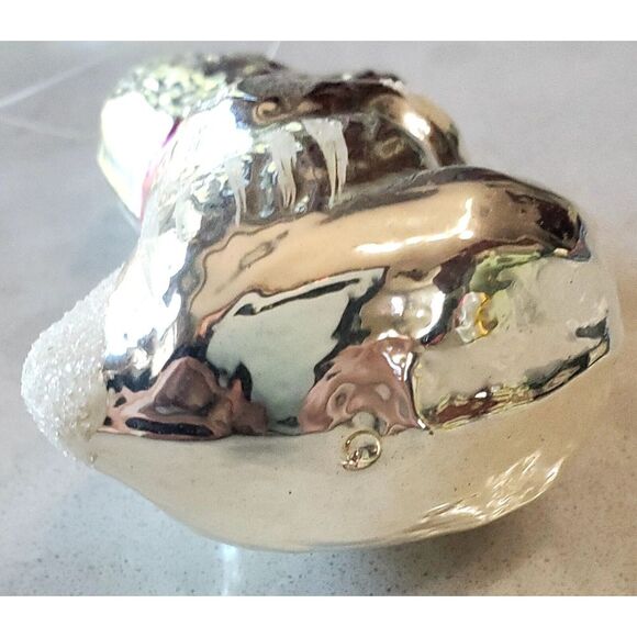 VTG Ornament German or Russian Silver Glass Dog w/ Pink Bow Snow Tufts Textured - Picture 11 of 12